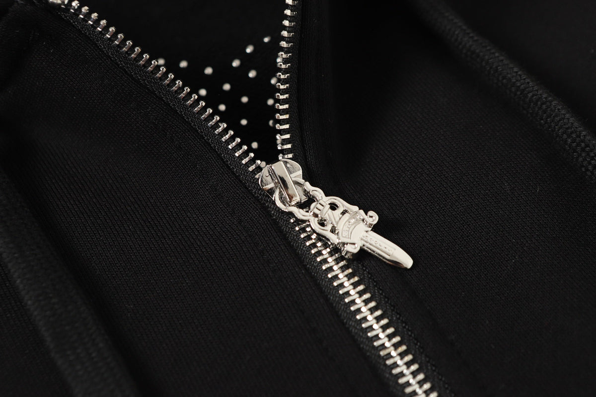 Chrome Hearts Rhinestone Cross Hoodie - Black Gothic Streetwear 2633