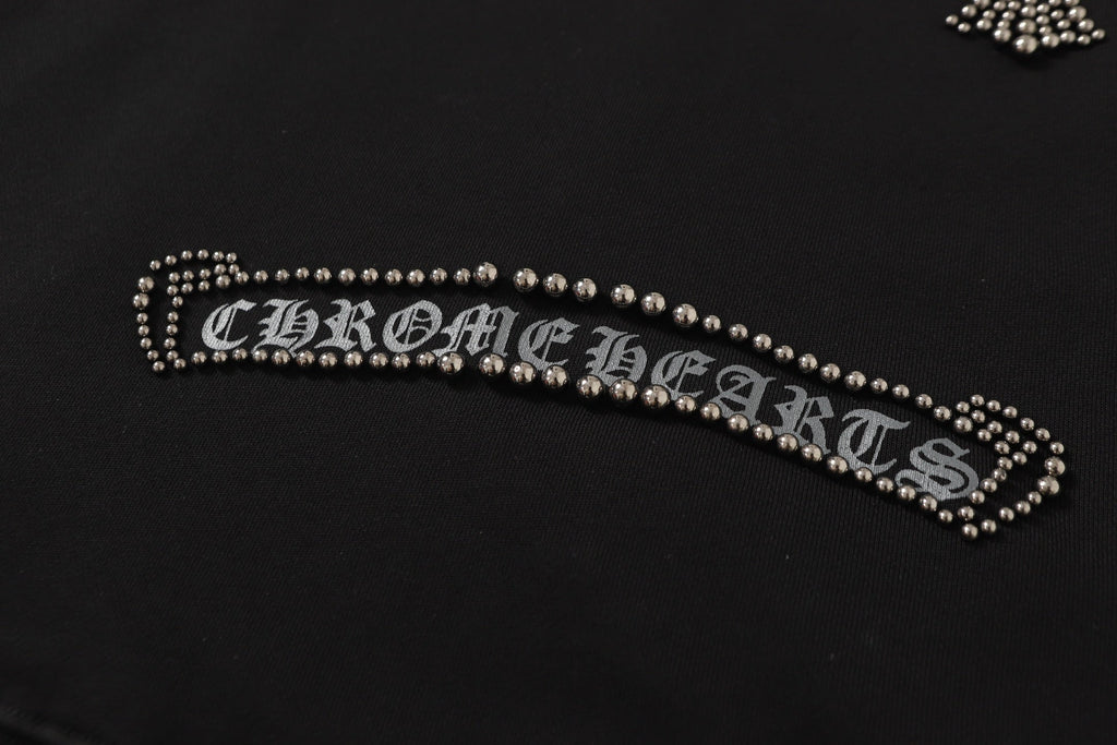 Chrome Hearts Rhinestone Cross Hoodie - Black Gothic Streetwear 2633